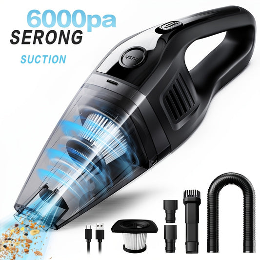 Cordless Rechargeable Handheld Vacuum Cleaner – 6KPa Strong Suction, Quiet 40dB, Portable Mini Vacuum for Pet Hair, Car, Keyboard, Office & Home Cleaning with Crevice Tool
