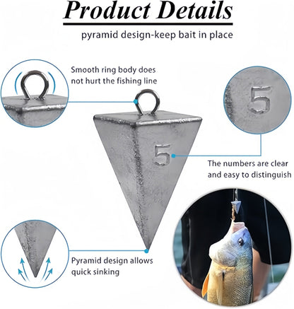 Pyramid Fishing Sinkers – Saltwater & Freshwater Surf Fishing Weights, Strong Hold in Current, Sizes 1oz to 10oz, Multi-Pack Tackle for Pompano, Bass, Drum & More