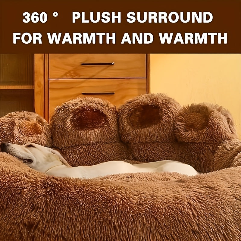 Bear Paw Plush Round Pet Bed for Dogs & Cats – Soft Calming Dog Bed, Non-Slip Cat Bed, Warm Cozy Puppy Bed, Small Medium Large, 20/24/28/36 Inch, Coffee/Pink/Gray