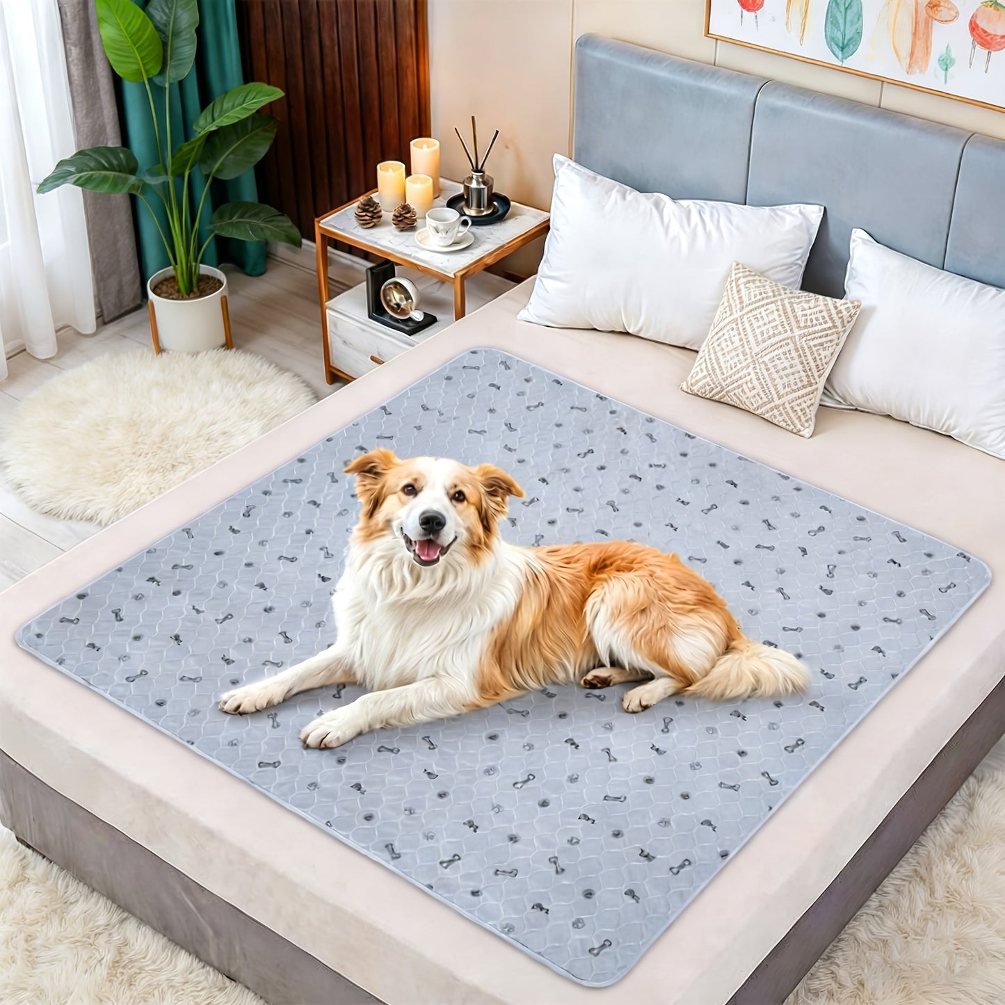 Washable Reusable Dog Pee Pads with Bone Print – Non-Slip Leakproof Absorbent Puppy Training Pads, Machine Washable Whelping Pads for Couch Crate Playpen Potty Training, Multiple Sizes