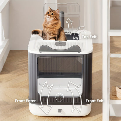 Large Enclosed Cat Litter Box with Lid - Covered Design for Odor Control & High Privacy, Easy Clean Modern Cat Toilet for Multiple Cats, Includes Garbage Bags, Extra Large Cat Litter Box Furniture