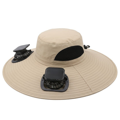 Solar Fan Hat Wide Brim Sun Protection Cap with USB Charging Built-in Fan for Fishing Hiking Camping Outdoor Sports Men Women