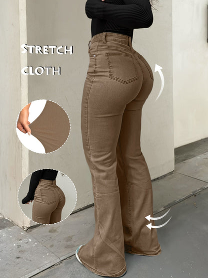 Women's Y2K Vintage High-Waist Straight Leg Denim Jeans – High Elastic Waistband, Solid Color Long Pants, 12 Colors, Sizes XS-XXL, Trendy Streetwear Fashion