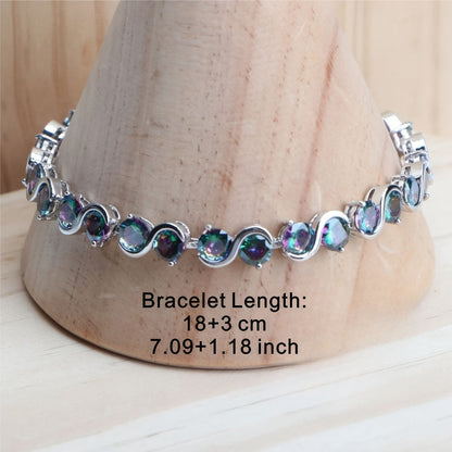 5Pcs Vintage Rainbow Cubic Zirconia Jewelry Set for Women – Silver Plated Ring, Earrings, Pendant & Necklace, Dazzling CZ Bridal Jewelry Gift for Weddings, Anniversaries, Birthdays & Engagements