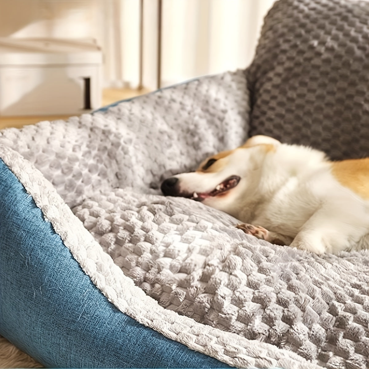 Luxury Plush Pet Sofa Bed with High Backrest – Thick Warm Washable Dog Bed for Large Medium Small Dogs & Cats, All-Season Comfort, Easy-Clean Cover, Sizes S L XL, Grey Blue