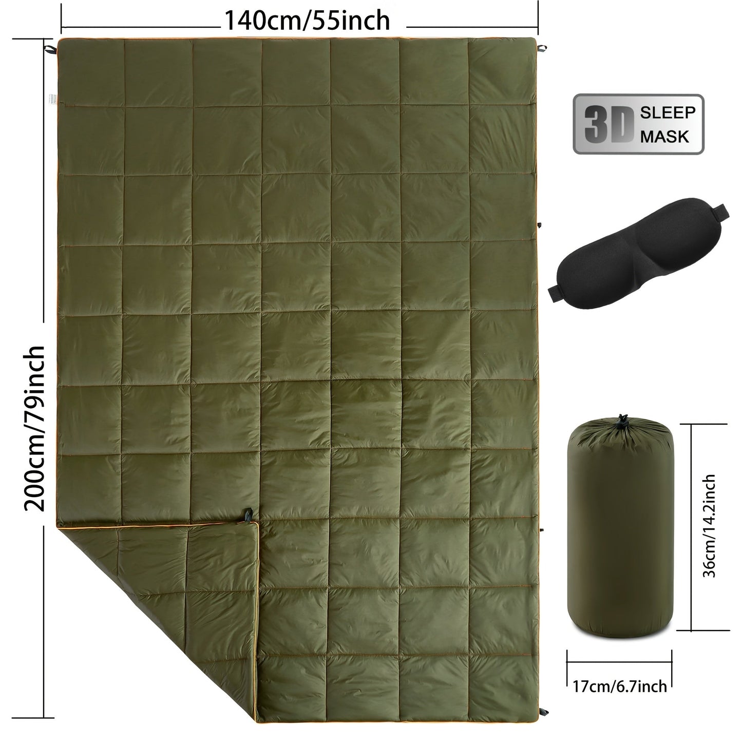 Outdoor Puffy Camping Blanket 55x79 Inch Lightweight Down Alternative Ultra Warm Hammock Top Quilt – Printed Camping Blanket for Traveling, Picnic, Beach Party & Cold Weather | 140x200cm