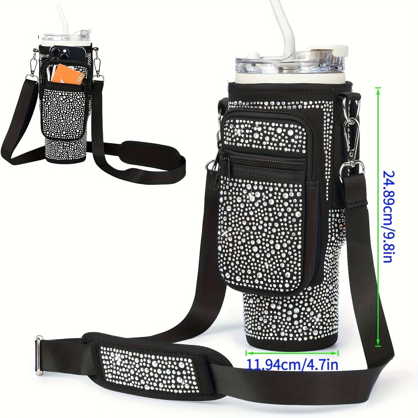 Neoprene Tumbler Carrier Bag with Phone Pocket & Adjustable Shoulder Strap – Fits 30 & 40 oz Tumblers, Clip-On Water Bottle Holder for Hiking, Camping & Outdoor Sports, 4 Colors