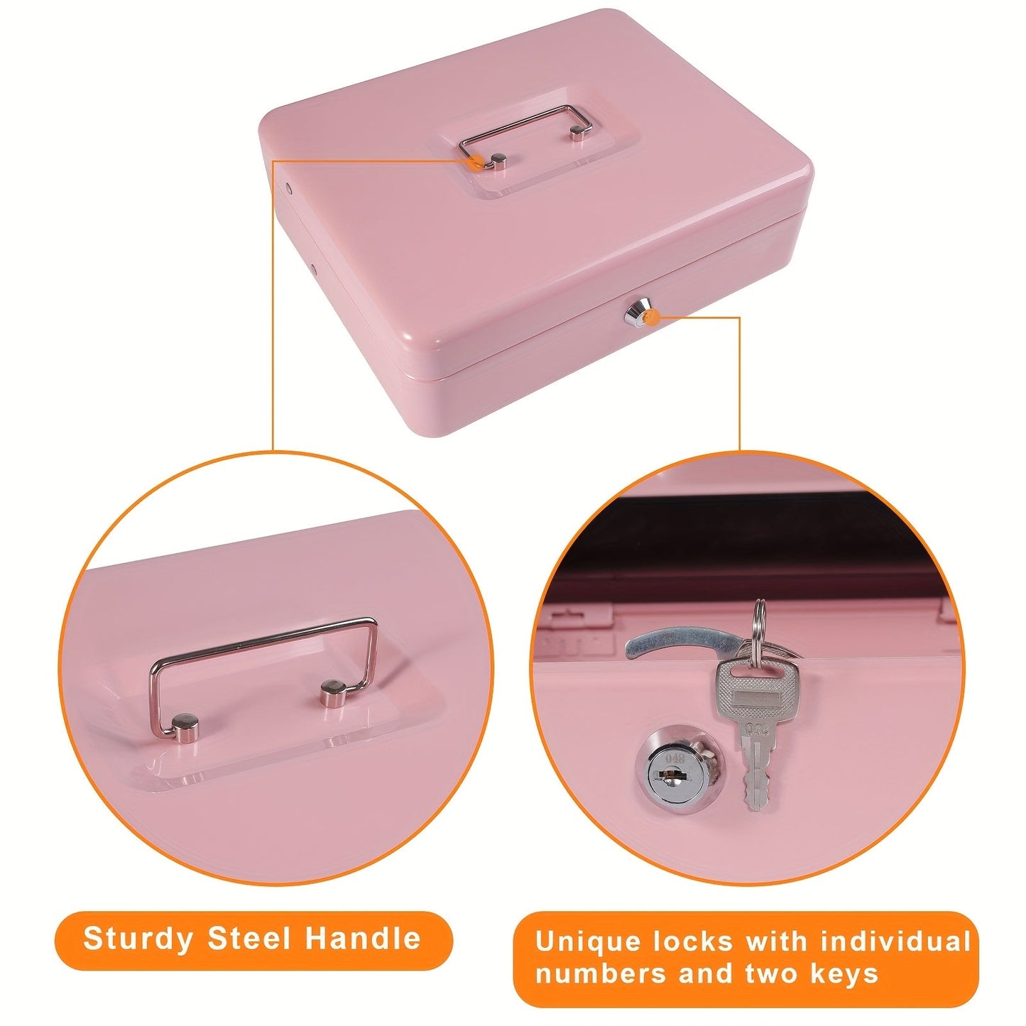 Large Locking Cash Box with Money Tray – Metal Security Box with 6 Accessories for Cash Register, Home, Office & Business, 6 Colors, Key Lock & Combination Lock Options