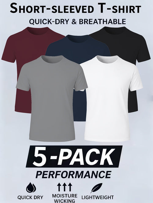 5 Pack Men's Quick-Dry Athletic T-Shirts, Breathable Moisture-Wicking Polyester Crew Neck Sports Tees for Gym, Running, Workout & Casual Everyday Wear