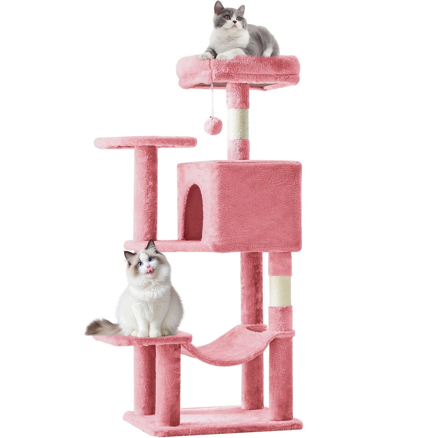 44-Inch Cat Tree Tower with Condo & Hammock – Natural Sisal Scratching Posts, Multi-Level Perches & Pet House for Indoor Cats, Available in Beige, Gray, Pink & Black/Red