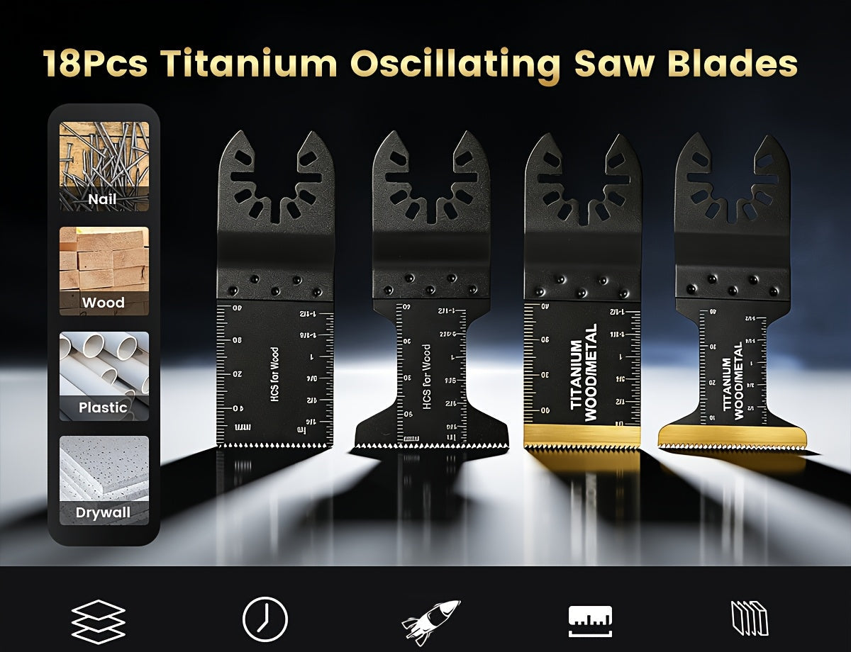 Titanium Oscillating Saw Blades Universal Quick Release Multi Tool Blades Set – 18/28/36/50 Pcs, Cuts Metal, Wood & Plastic, Compatible with Dewalt, Makita, Bosch & More