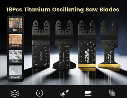 Titanium Oscillating Saw Blades Universal Quick Release Multi Tool Blades Set – 18/28/36/50 Pcs, Cuts Metal, Wood & Plastic, Compatible with Dewalt, Makita, Bosch & More