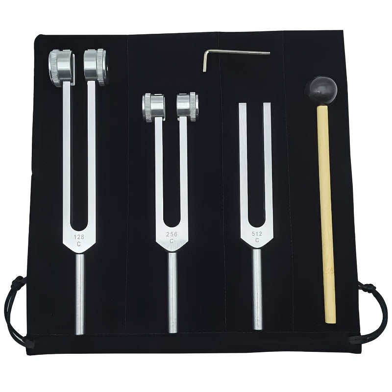 Chakra Healing Tuning Fork Set 128Hz 256Hz 512Hz - Aluminum Alloy Sound Therapy Tuning Forks for Meditation, Energy Healing & Relaxation, Includes Sound Hammer, Wrench & Velvet Bag