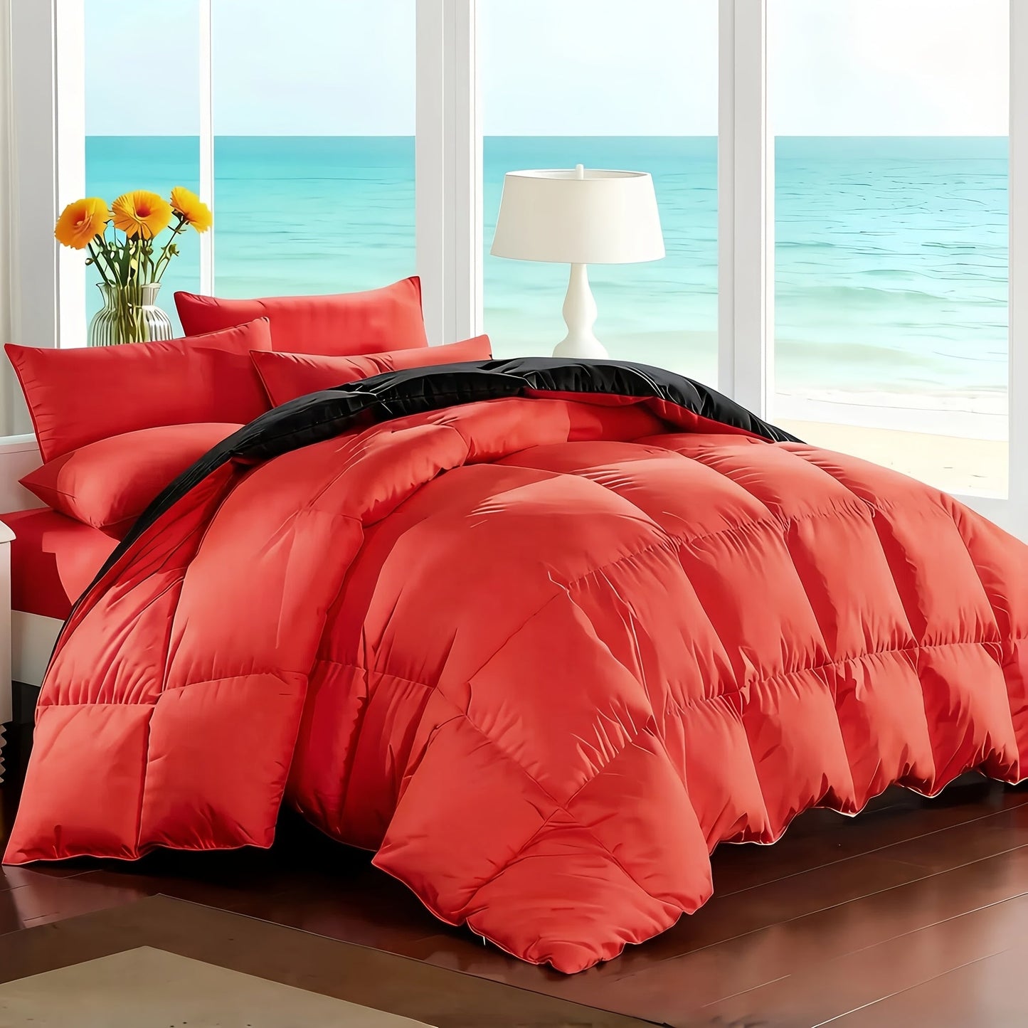 7 Piece Comforter Set Queen King Size – Soft Microfiber Pinch Pleated Bed in a Bag with Comforter, Fitted Sheet, Flat Sheet & 4 Pillowcases, All-Season Bedding Set for Home & Dorm