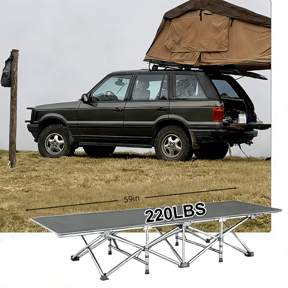Heavy Duty Folding Camping Cot up to 700LBS – Extra Large 59"/75" Thickened Folding Bed with Mattress, Ergonomic Sturdy Frame, Portable Guest Bed & Patio Sofa for Camping, Hiking & Home Use – Black & Gray