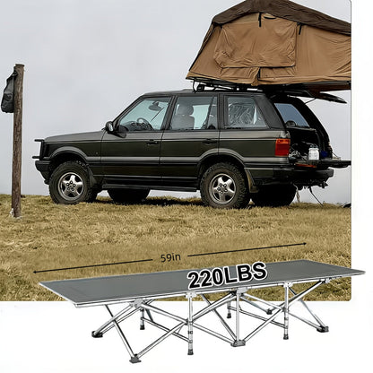 Heavy Duty Folding Camping Cot up to 700LBS – Extra Large 59"/75" Thickened Folding Bed with Mattress, Ergonomic Sturdy Frame, Portable Guest Bed & Patio Sofa for Camping, Hiking & Home Use – Black & Gray