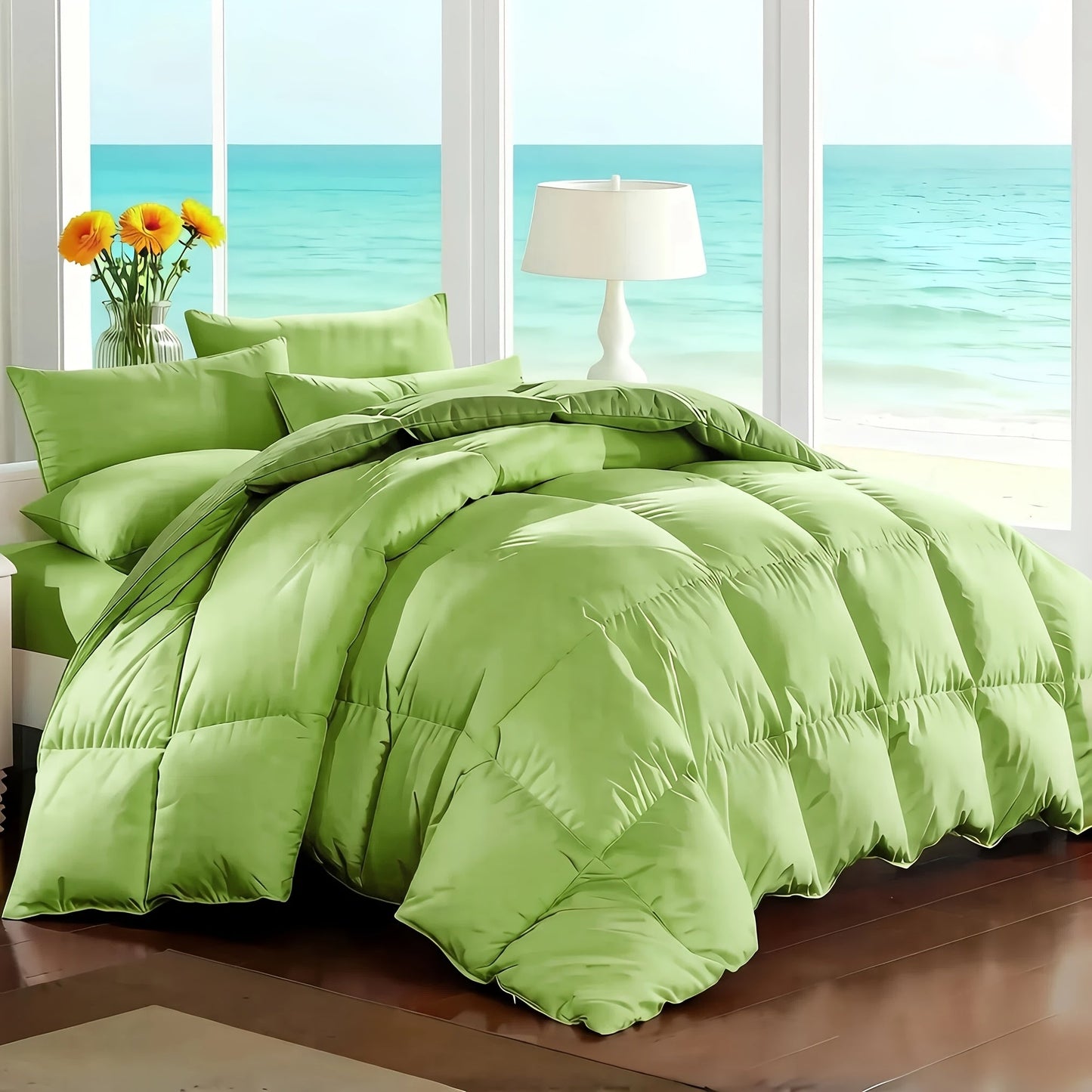 7 Piece Comforter Set Queen King Size – Soft Microfiber Pinch Pleated Bed in a Bag with Comforter, Fitted Sheet, Flat Sheet & 4 Pillowcases, All-Season Bedding Set for Home & Dorm