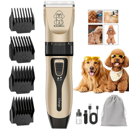 USB Rechargeable Pet Grooming Clippers Kit for Dogs & Cats – Ceramic Blades, Low Noise, Cordless Electric Clipper Set with Brush & Comb