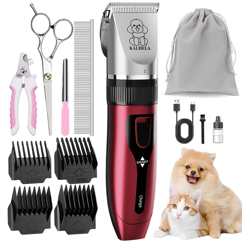 USB Rechargeable Pet Grooming Clippers Kit for Dogs & Cats – Ceramic Blades, Low Noise, Cordless Electric Clipper Set with Brush & Comb
